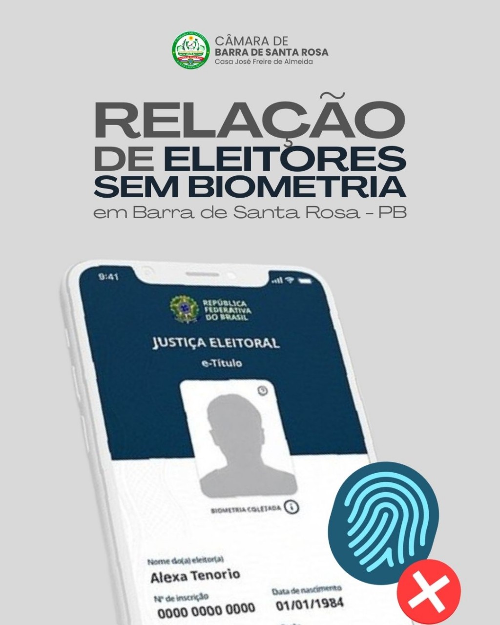 RELAÇÃO DE ELEITORES SEM BIOMETRIA EM BARRA DE SANTA ROSA - PB